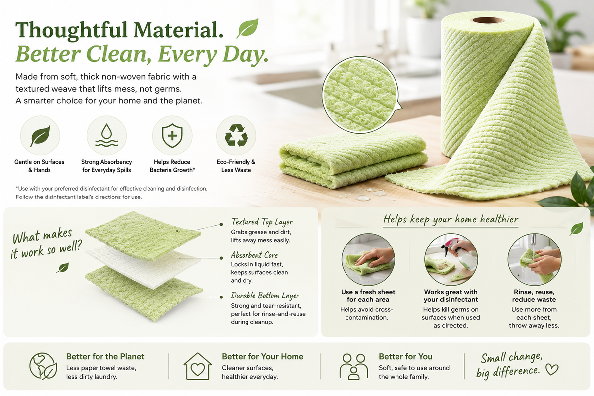 Peapetal Disposable Cleaning Cloth Roll – Thick, Absorbent Tear-Off Wipes for Everyday Messes