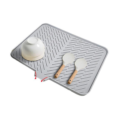 Built-in Drain Lip Dish Drainer Mats for Kitchen Counter Easy-Clean High Temperature Resistance Coasters