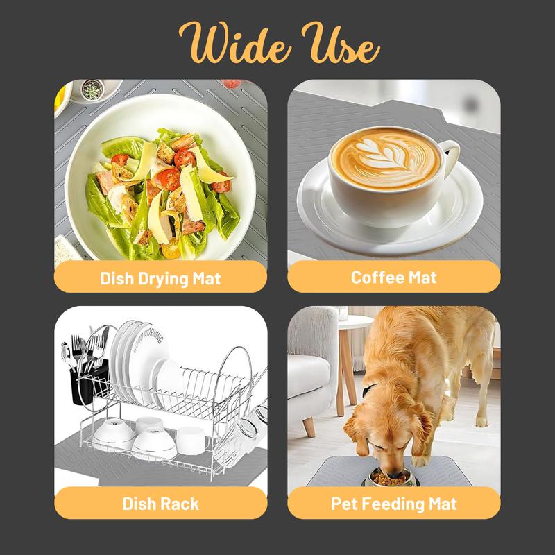 Built-in Drain Lip Dish Drainer Mats for Kitchen Counter Easy-Clean High Temperature Resistance Coasters